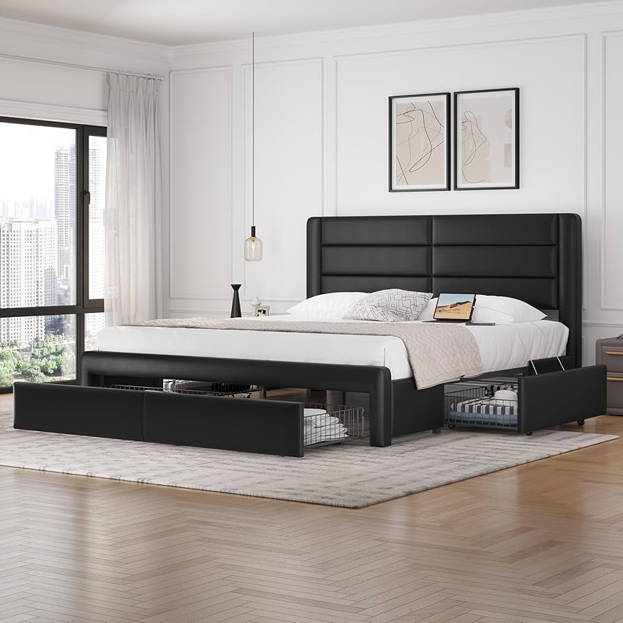 Amazon.com: Yaheetech King Size Bed Frame with 2 USB